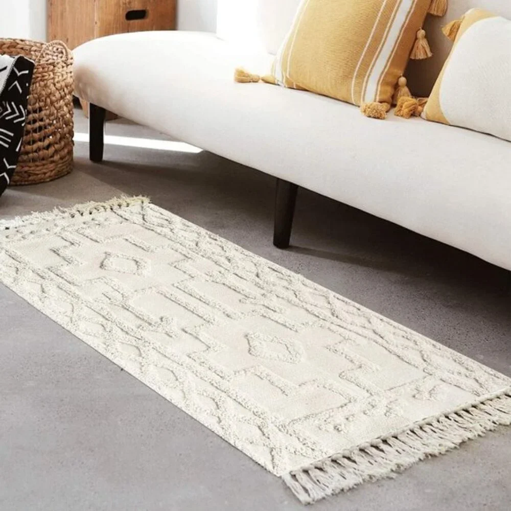 New 2x4.3 Runner Area Rug, Washable Beige Tufted Cotton Rug for Home & Entry